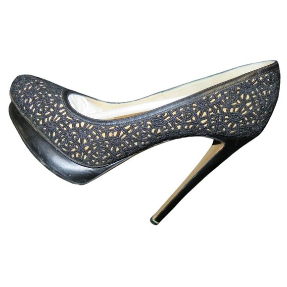 Nicholas Kirkwood Laser Cut Black Italian Leather Platform Stiletto Pumps 37 - Picture 9 of 15